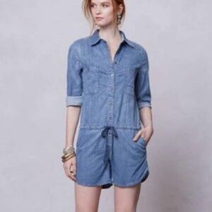 Anthropologie x HOLDING HORSES Long Sleeve Denim Chambray Romper - Size 12